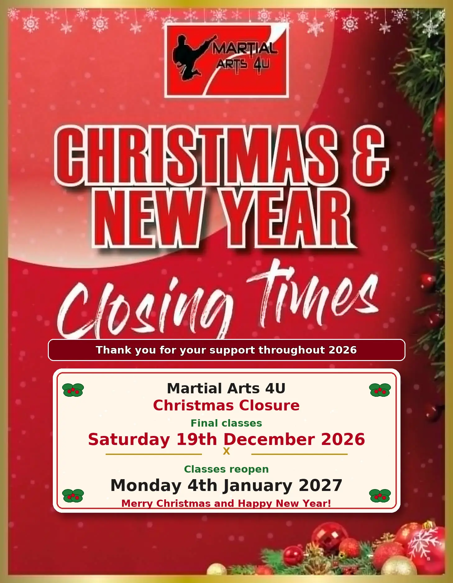 Christmas Closing Times — Christmas 2026